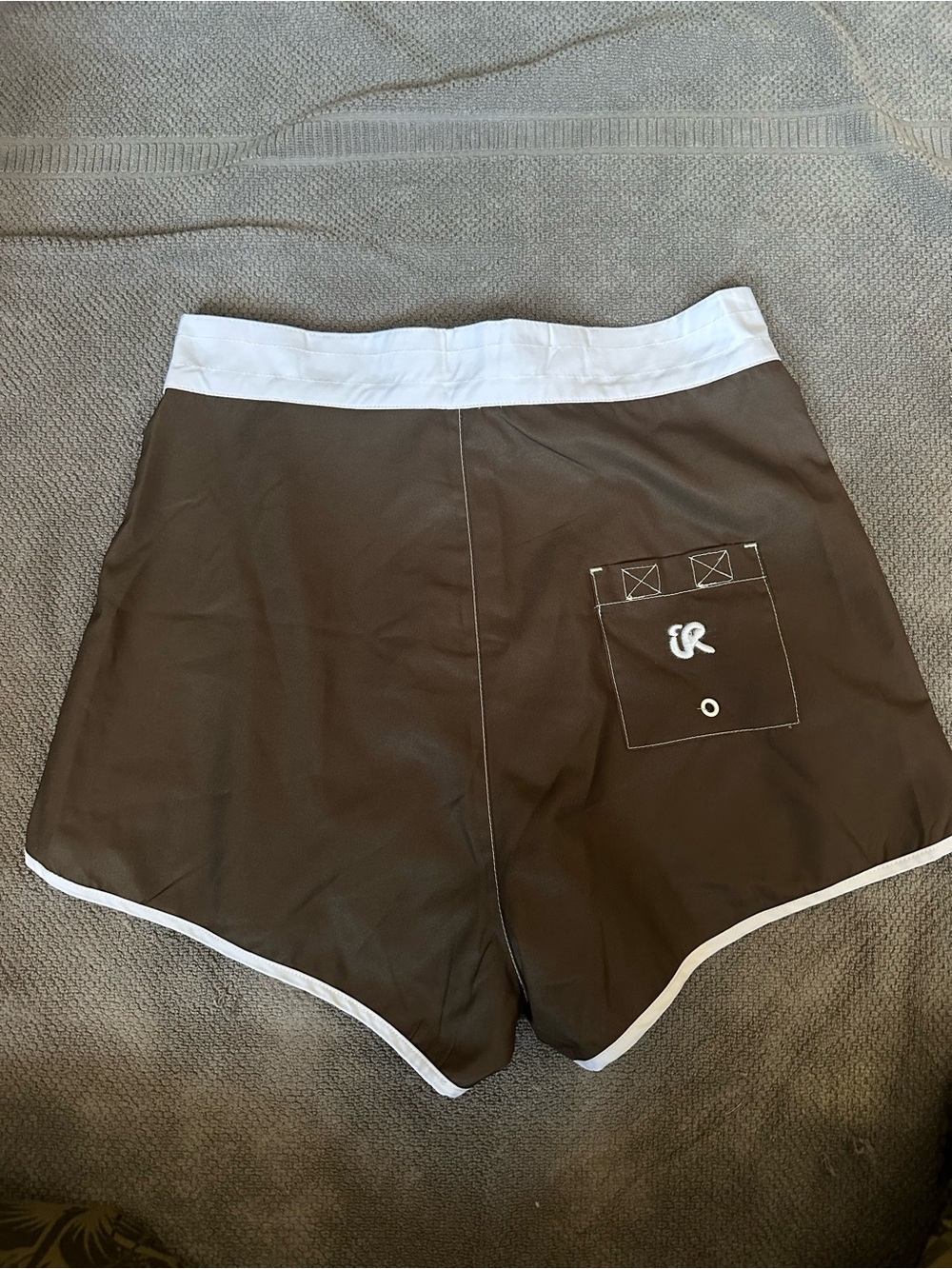 Retro Brown Swim Shorts with White Trim - Picture 3 of 3